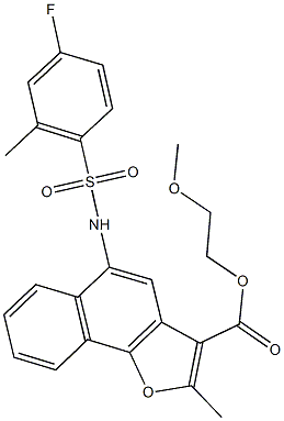 2-methoxyethyl 5-{[(4-fluoro-2-methylphenyl)sulfonyl]amino}-2-methylnaphtho[1,2-b]furan-3-carboxylate 结构式