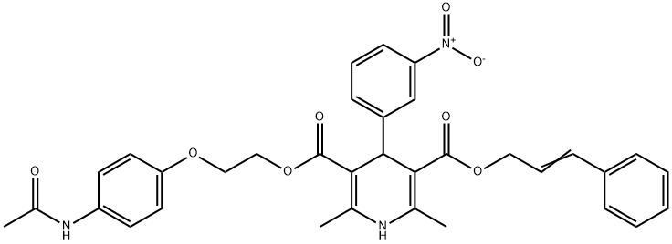 3-{2-[4-(acetylamino)phenoxy]ethyl} 5-cinnamyl 4-{3-nitrophenyl}-2,6-dimethyl-1,4-dihydro-3,5-pyridinedicarboxylate 结构式