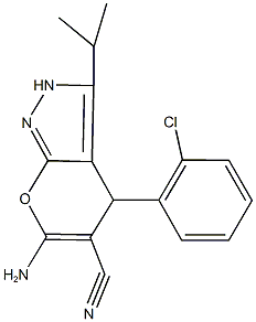 6-amino-4-(2-chlorophenyl)-3-isopropyl-2,4-dihydropyrano[2,3-c]pyrazole-5-carbonitrile 结构式