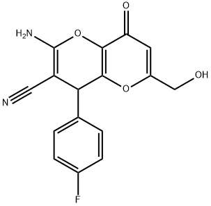 2-amino-4-(4-fluorophenyl)-6-(hydroxymethyl)-8-oxo-4,8-dihydropyrano[3,2-b]pyran-3-carbonitrile 结构式