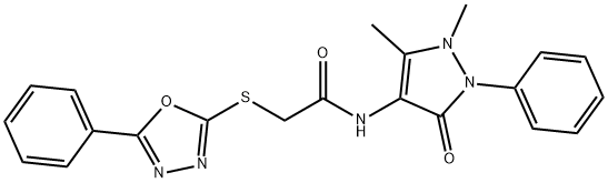 N-(1,5-dimethyl-3-oxo-2-phenyl-2,3-dihydro-1H-pyrazol-4-yl)-2-[(5-phenyl-1,3,4-oxadiazol-2-yl)sulfanyl]acetamide 结构式