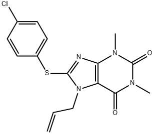 7-allyl-8-[(4-chlorophenyl)sulfanyl]-1,3-dimethyl-3,7-dihydro-1H-purine-2,6-dione 结构式