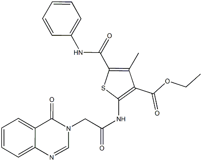 ethyl 5-(anilinocarbonyl)-4-methyl-2-{[(4-oxo-3(4H)-quinazolinyl)acetyl]amino}-3-thiophenecarboxylate 结构式