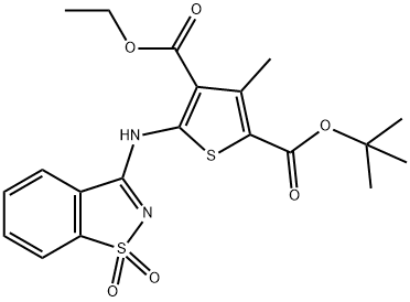 2-tert-butyl 4-ethyl 5-[(1,1-dioxido-1,2-benzisothiazol-3-yl)amino]-3-methyl-2,4-thiophenedicarboxylate 结构式