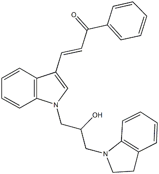 3-{1-[3-(2,3-dihydro-1H-indol-1-yl)-2-hydroxypropyl]-1H-indol-3-yl}-1-phenyl-2-propen-1-one 结构式