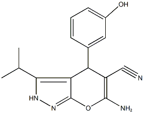 6-amino-4-(3-hydroxyphenyl)-3-isopropyl-2,4-dihydropyrano[2,3-c]pyrazole-5-carbonitrile 结构式