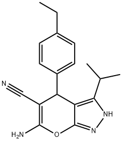 6-amino-4-(4-ethylphenyl)-3-isopropyl-2,4-dihydropyrano[2,3-c]pyrazole-5-carbonitrile 结构式