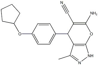 6-amino-4-[4-(cyclopentyloxy)phenyl]-3-methyl-1,4-dihydropyrano[2,3-c]pyrazole-5-carbonitrile 结构式