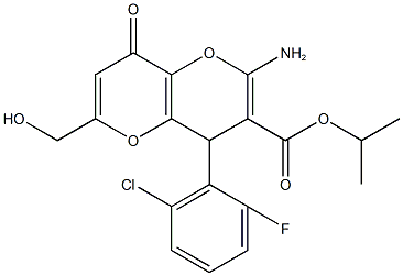 isopropyl 2-amino-4-(2-chloro-6-fluorophenyl)-6-(hydroxymethyl)-8-oxo-4,8-dihydropyrano[3,2-b]pyran-3-carboxylate 结构式