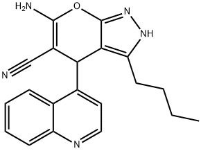 6-amino-3-butyl-4-(4-quinolinyl)-2,4-dihydropyrano[2,3-c]pyrazole-5-carbonitrile 结构式