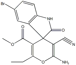 methyl 6'-amino-5-bromo-5'-cyano-2'-ethyl-1,3-dihydro-2-oxospiro[2H-indole-3,4'-(4'H)-pyran]-3'-carboxylate 结构式