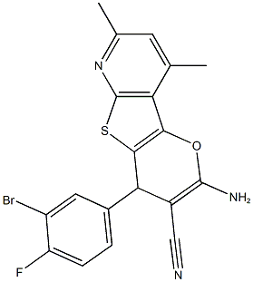 2-amino-4-(3-bromo-4-fluorophenyl)-7,9-dimethyl-4H-pyrano[2',3':4,5]thieno[2,3-b]pyridine-3-carbonitrile 结构式