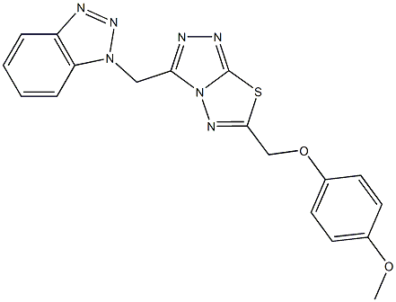 1-({6-[(4-methoxyphenoxy)methyl][1,2,4]triazolo[3,4-b][1,3,4]thiadiazol-3-yl}methyl)-1H-1,2,3-benzotriazole 结构式