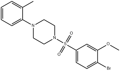 2-bromo-5-{[4-(2-methylphenyl)-1-piperazinyl]sulfonyl}phenyl methyl ether 结构式