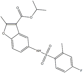 isopropyl 5-{[(4-fluoro-2-methylphenyl)sulfonyl]amino}-2-methyl-1-benzofuran-3-carboxylate 结构式