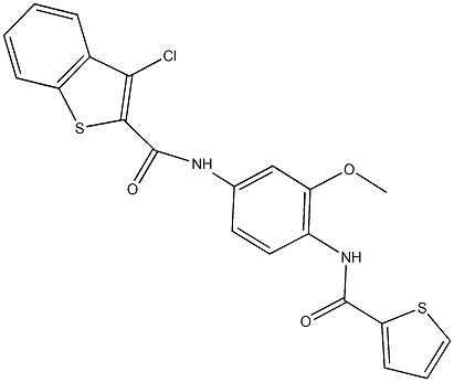 3-chloro-N-{3-methoxy-4-[(2-thienylcarbonyl)amino]phenyl}-1-benzothiophene-2-carboxamide 结构式