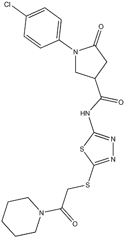 1-(4-chlorophenyl)-5-oxo-N-(5-{[2-oxo-2-(1-piperidinyl)ethyl]sulfanyl}-1,3,4-thiadiazol-2-yl)-3-pyrrolidinecarboxamide 结构式