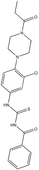 N-benzoyl-N'-[3-chloro-4-(4-propionyl-1-piperazinyl)phenyl]thiourea 结构式