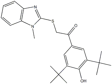 1-(3,5-ditert-butyl-4-hydroxyphenyl)-2-[(1-methyl-1H-benzimidazol-2-yl)sulfanyl]ethanone 结构式