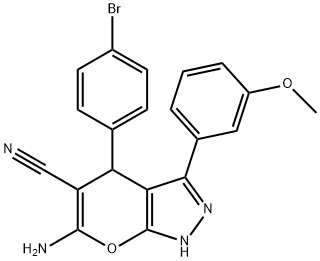 6-amino-4-(4-bromophenyl)-3-(3-methoxyphenyl)-2,4-dihydropyrano[2,3-c]pyrazole-5-carbonitrile 结构式