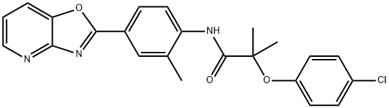 2-(4-chlorophenoxy)-2-methyl-N-(2-methyl-4-[1,3]oxazolo[4,5-b]pyridin-2-ylphenyl)propanamide 结构式