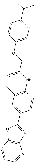 2-(4-isopropylphenoxy)-N-(2-methyl-4-[1,3]oxazolo[4,5-b]pyridin-2-ylphenyl)acetamide 结构式