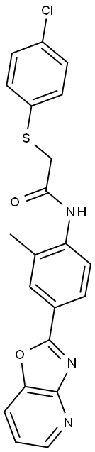 2-[(4-chlorophenyl)sulfanyl]-N-(2-methyl-4-[1,3]oxazolo[4,5-b]pyridin-2-ylphenyl)acetamide 结构式