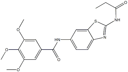 3,4,5-trimethoxy-N-[2-(propionylamino)-1,3-benzothiazol-6-yl]benzamide 结构式