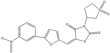 3-(1,1-dioxidotetrahydro-3-thienyl)-5-[(5-{3-nitrophenyl}-2-furyl)methylene]-2-thioxo-1,3-thiazolidin-4-one 结构式