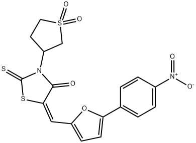 3-(1,1-dioxidotetrahydro-3-thienyl)-5-[(5-{4-nitrophenyl}-2-furyl)methylene]-2-thioxo-1,3-thiazolidin-4-one 结构式