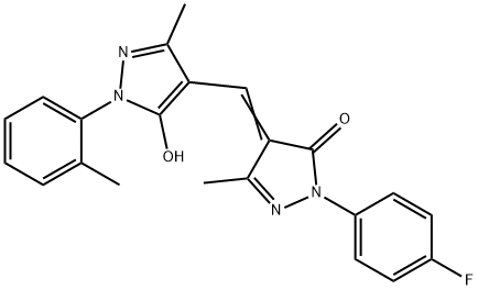 2-(4-fluorophenyl)-4-{[5-hydroxy-3-methyl-1-(2-methylphenyl)-1H-pyrazol-4-yl]methylene}-5-methyl-2,4-dihydro-3H-pyrazol-3-one 结构式
