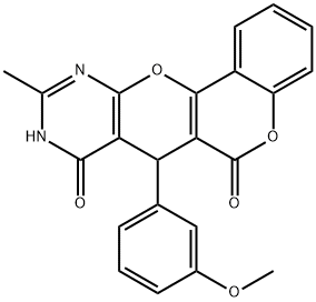 7-(3-methoxyphenyl)-10-methyl-7,9-dihydro-6H,8H-chromeno[3',4':5,6]pyrano[2,3-d]pyrimidine-6,8-dione 结构式