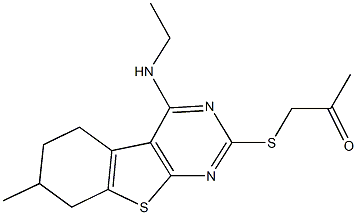 1-{[4-(ethylamino)-7-methyl-5,6,7,8-tetrahydro[1]benzothieno[2,3-d]pyrimidin-2-yl]sulfanyl}acetone 结构式
