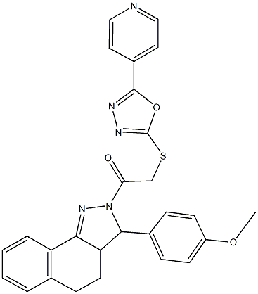 methyl 4-[2-({[5-(4-pyridinyl)-1,3,4-oxadiazol-2-yl]sulfanyl}acetyl)-3,3a,4,5-tetrahydro-2H-benzo[g]indazol-3-yl]phenyl ether 结构式