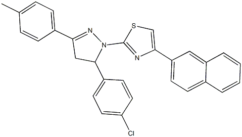 2-[5-(4-chlorophenyl)-3-(4-methylphenyl)-4,5-dihydro-1H-pyrazol-1-yl]-4-(2-naphthyl)-1,3-thiazole 结构式