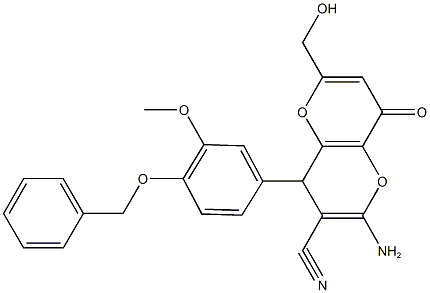 2-amino-4-[4-(benzyloxy)-3-methoxyphenyl]-6-(hydroxymethyl)-8-oxo-4,8-dihydropyrano[3,2-b]pyran-3-carbonitrile 结构式