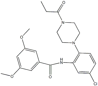 N-[5-chloro-2-(4-propionyl-1-piperazinyl)phenyl]-3,5-dimethoxybenzamide 结构式