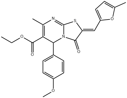 ethyl 5-(4-methoxyphenyl)-7-methyl-2-[(5-methyl-2-furyl)methylene]-3-oxo-2,3-dihydro-5H-[1,3]thiazolo[3,2-a]pyrimidine-6-carboxylate 结构式