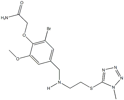 2-{2-bromo-6-methoxy-4-[({2-[(1-methyl-1H-tetraazol-5-yl)sulfanyl]ethyl}amino)methyl]phenoxy}acetamide 结构式