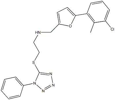 N-{[5-(3-chloro-2-methylphenyl)-2-furyl]methyl}-N-{2-[(1-phenyl-1H-tetraazol-5-yl)sulfanyl]ethyl}amine 结构式