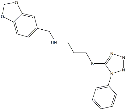 N-(1,3-benzodioxol-5-ylmethyl)-N-{3-[(1-phenyl-1H-tetraazol-5-yl)sulfanyl]propyl}amine 结构式