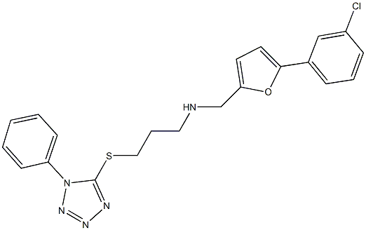 N-{[5-(3-chlorophenyl)-2-furyl]methyl}-N-{3-[(1-phenyl-1H-tetraazol-5-yl)sulfanyl]propyl}amine 结构式