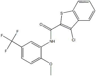 3-chloro-N-[2-methoxy-5-(trifluoromethyl)phenyl]-1-benzothiophene-2-carboxamide 结构式