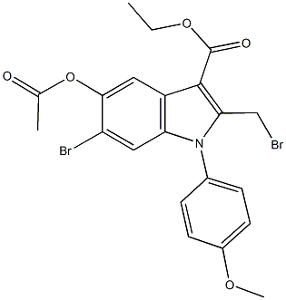 ethyl 5-(acetyloxy)-6-bromo-2-(bromomethyl)-1-(4-methoxyphenyl)-1H-indole-3-carboxylate 结构式