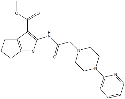 methyl 2-({[4-(2-pyridinyl)-1-piperazinyl]acetyl}amino)-5,6-dihydro-4H-cyclopenta[b]thiophene-3-carboxylate 结构式