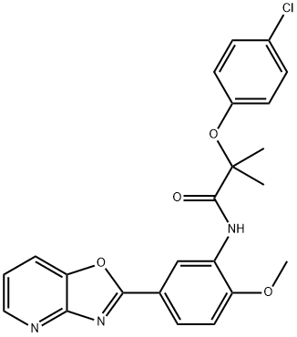 2-(4-chlorophenoxy)-N-(2-methoxy-5-[1,3]oxazolo[4,5-b]pyridin-2-ylphenyl)-2-methylpropanamide 结构式