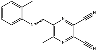 5-methyl-6-{[(2-methylphenyl)imino]methyl}-2,3-pyrazinedicarbonitrile 结构式