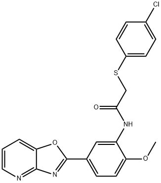 2-[(4-chlorophenyl)sulfanyl]-N-(2-methoxy-5-[1,3]oxazolo[4,5-b]pyridin-2-ylphenyl)acetamide 结构式