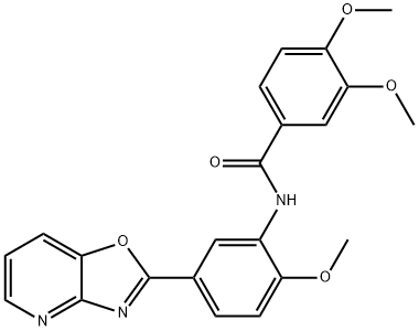 3,4-dimethoxy-N-(2-methoxy-5-[1,3]oxazolo[4,5-b]pyridin-2-ylphenyl)benzamide 结构式