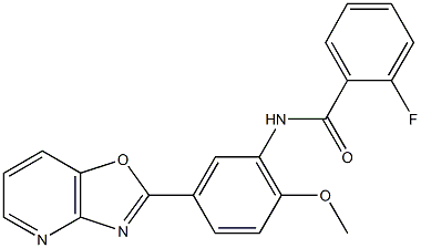 2-fluoro-N-(2-methoxy-5-[1,3]oxazolo[4,5-b]pyridin-2-ylphenyl)benzamide 结构式